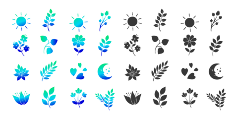 Nature Icons in Color and Silhouette ,Nature in Contrast ,Colorful and Silhouette Icon Grid