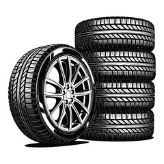 Vector art of a stack of new car tires with rims isolated on white background © Rafiqulislam