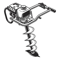 Soil Auger Vector Illustration | Manual & Mechanical Ground Sampling Tool Icon