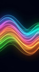 Vibrant, glowing, rainbow-hued waves create an abstract and dynamic design.