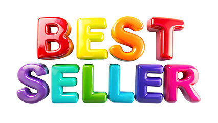 Naklejka premium Colorful 3d best seller text isolated on transparent background, ideal for promotional materials and marketing campaigns, attracting attention and boosting sales