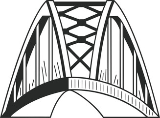 Arch bridge silhouette industrial steel structure engineering landmark design isolated on transparent background