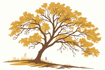Fototapeta premium Autumn maple tree golden yellow leaves realistic vector illustration scalable art