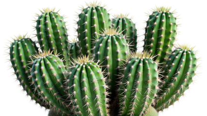 Closeup of a cactus plant isolated on transparent background, showcasing its intricate details, textures, and unique form in a studio setting