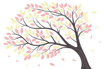 Realistic pastel spring tree illustration with delicate foliage and falling leaves vector art