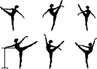 Ballet dancer silhouette collection, elegant poses, classical dance, ballerina art, graceful movement, dance training, flexibility, performance beauty