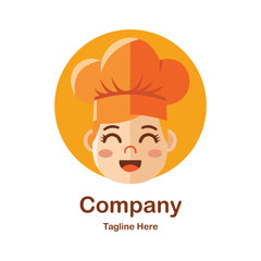 Logo design vector art of cute cartoon chef character with orange hat, smiling face