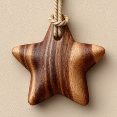 Beautiful handmade wooden star ornament with natural grain detail
