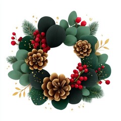 Beautiful holiday wreath featuring pinecones, berries, and greenery in a festive arrangement