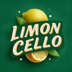 Limoncello branding design featuring fresh lemons on a green background with bold lettering