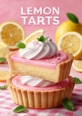 Bright lemon tarts displayed with vibrant colors and fresh ingredients on a sunny background