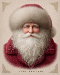 Santa Claus wishes everyone a joyful New Year with his festive spirit and warm smile