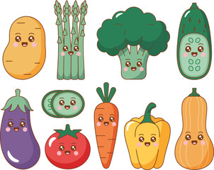 Cute Kawaii Vegetables With Happy Faces - A Whimsical Collection For Your Designs