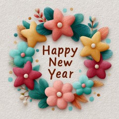 Celebrate the new year with a colorful floral wreath filled with cheerful flowers and leaves