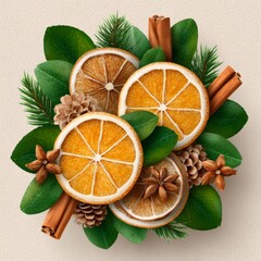 Dried orange slices with cinnamon and greenery create a festive decoration