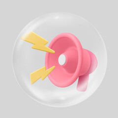 3D megaphone in bubble, digital marketing clipart