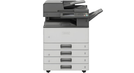 Modern office multifunction printer with scanner, copier, and fax capabilities, isolated on transparent background