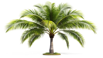 Obraz premium Coconut palm tree with green leaves isolated on transparent background, a tropical symbol of summer, vacation, and relaxation in a sunny paradise
