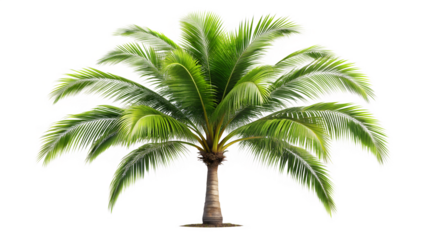 Vibrant coconut palm tree isolated on transparent background, representing tropical beauty, relaxation, and the essence of a sunny island getaway