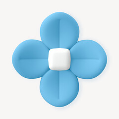 Blue flower clipart, cute 3D botanical illustration