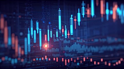 Abstract animated financial technology stock charts visualization 4k AI generated video. Futuristic stock market trading finance cryptocurrency neon 4k AI generated video. - Powered by Adobe