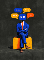 Social media communication, business, communicating, social marketing, comments, concept, social media content, layered, business owner managing comments online about company