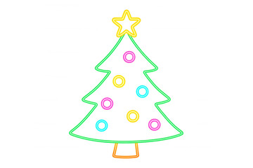 Neon glowing christmas tree line icon creating a festive holiday light decoration, transparent background