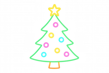 Neon glowing christmas tree line icon creating a festive holiday light decoration, transparent background
