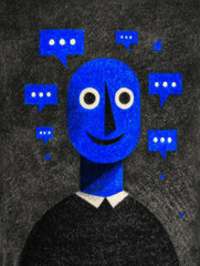 Social media communication, business, communicating, social marketing, comments, concept, social media content, layered, business owner managing comments online about company
