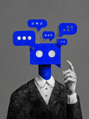 Social media communication, business, communicating, social marketing, comments, concept, social media content, layered, business owner managing comments online about company