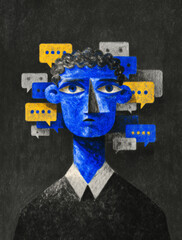 Social media communication, business, communicating, social marketing, comments, concept, social media content, layered, business owner managing comments online about company
