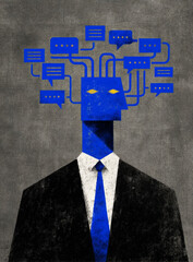 Social media communication, business, communicating, social marketing, comments, concept, social media content, layered, business owner managing comments online about company
