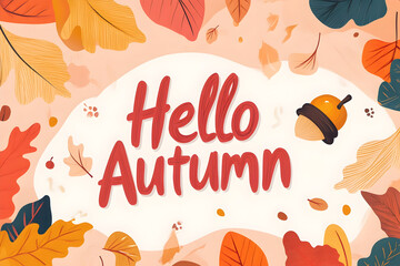 Whimsical autumn illustration with playful leaves and acorn design for seasonal greetings