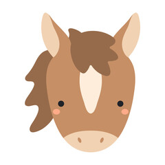 Cute horse boy face character isolated. Hand drawn cartoon vector illustration. 2026 Chinese zodiac sign, symbol. Flat design. Korean New Year Seollal, Tet holiday card, poster, banner element