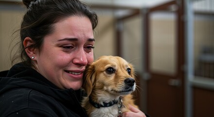 Heartbroken woman embraces her adorable puppy with tears of joy and relief today