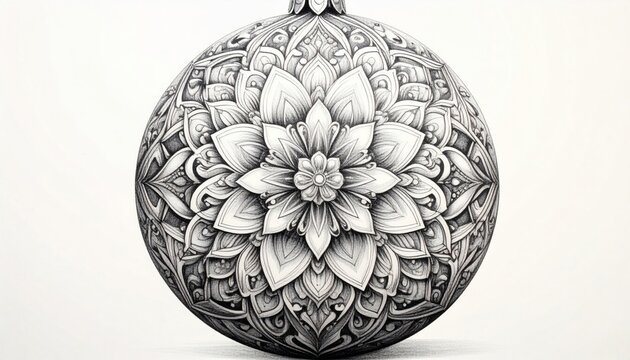 Intricate Monochrome Mandala Drawing in Dot Style on a White Background