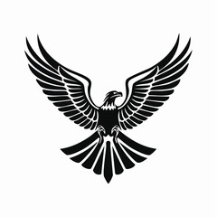 Obraz premium Eagle logo, silhouette predator hawk bird wide wingspan floating in the air, flying animal tattoo emblem mockup