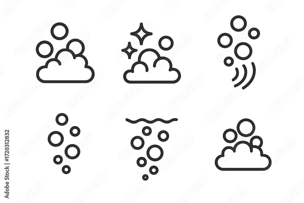 Poster collection of simple bubble icons in various styles illustrating different effects and designs