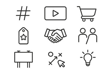 Symbols of modern communication and commerce illustrated in a simple graphic design