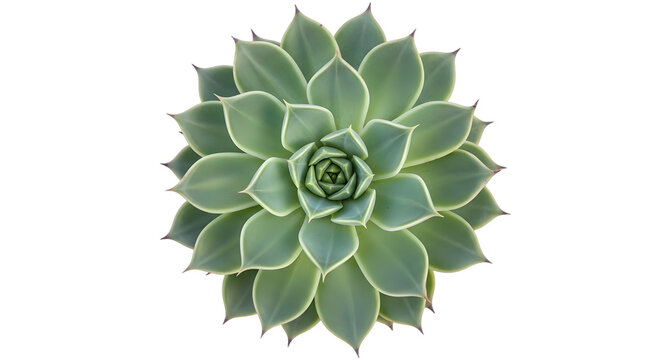 Top view of a green succulent plant with symmetrical petals isolated on a transparent background