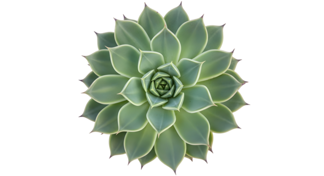 Top view of a green succulent plant with symmetrical petals isolated on a transparent background
