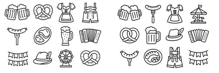 Festive icons depicting traditional German celebration with food, drinks, and entertainment symbols
