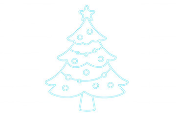 Christmas tree neon light icon glowing with star and ornaments reflecting a festive holiday season, transparent background
