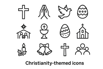 Collection of Christian-themed icons featuring symbols of faith, holidays, and worship elements
