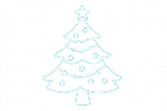 Christmas tree neon light icon glowing with star and ornaments reflecting a festive holiday season, transparent background
