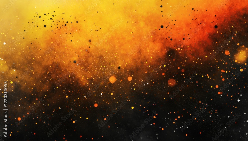 Poster the illustration shows a gradient of orange and black colors with small and large scattered dots cre