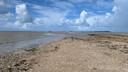 igh tide at Fouras beach with view of Fort Enet andFort Boyard. 