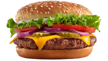Delicious cheeseburger with fresh vegetables isolated on transparent background