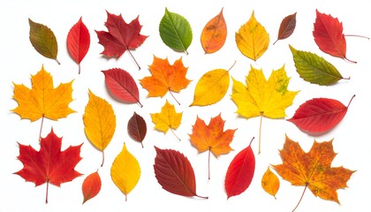 Autumn leaves arranged on white background