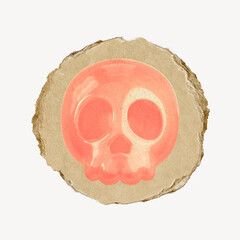 Pink skull icon, ripped paper badge